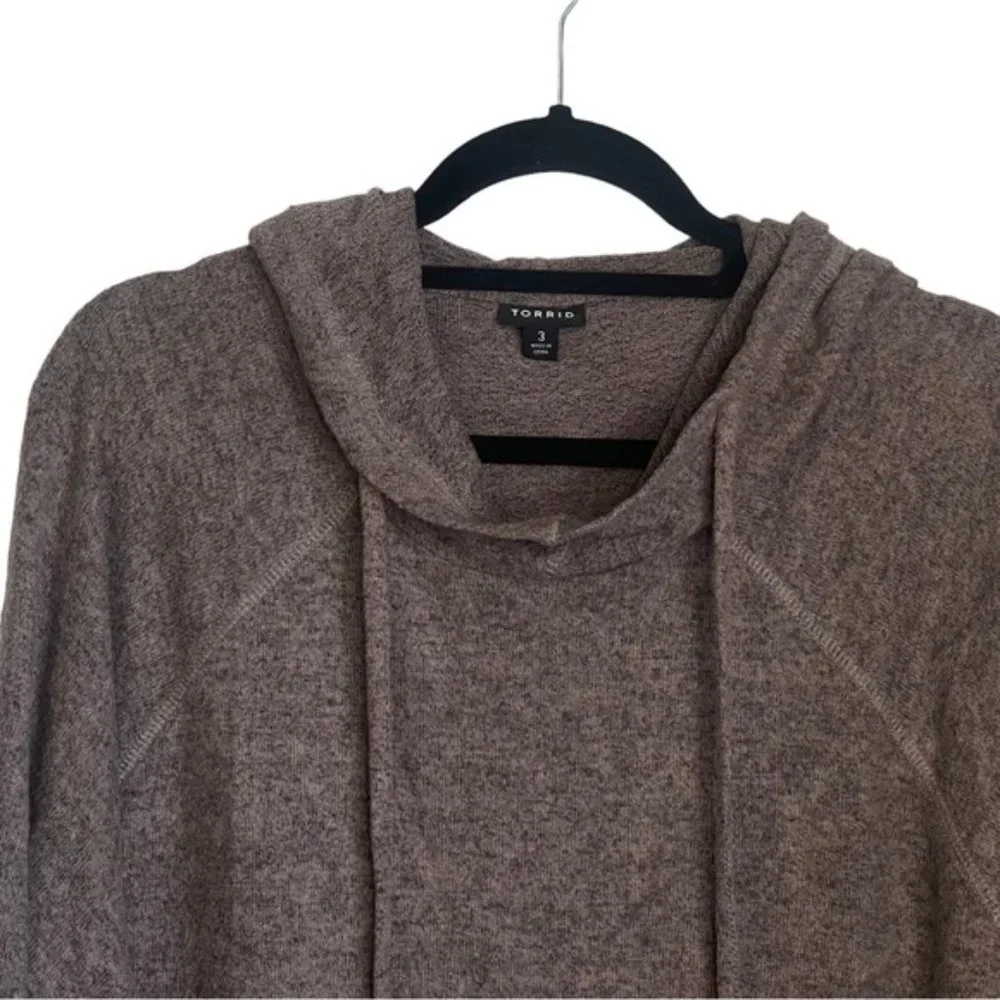 Torrid Size 3 Brown Hooded Oversized Pullover Knit Ling Sleeved Hoody - Picture 2 of 13
